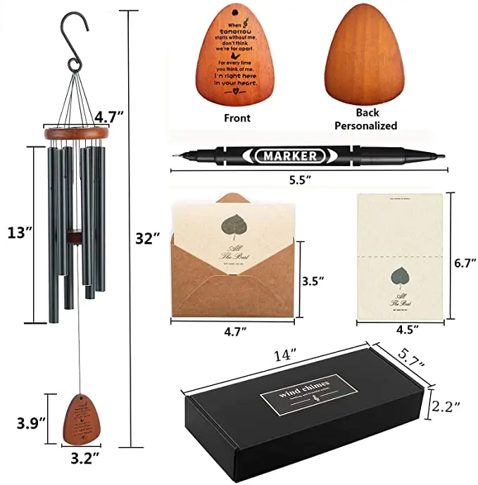 E148 Custom Memory Wind Chimes Outdoor Sympathy Wind Chimes Memorial Aluminum Windchimes Memorial Wind Chimes With Box
