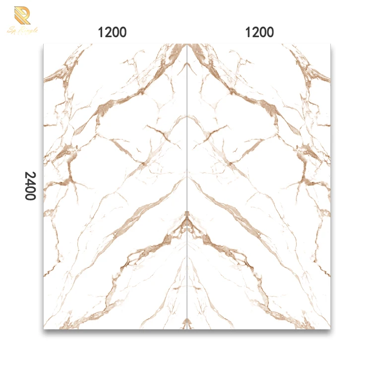 Springletile Custom Gold Porcelain Slab Polished Floor Tiles Sintered Stone Marble Wall Large Glossy Format Porcelain Slab Tile