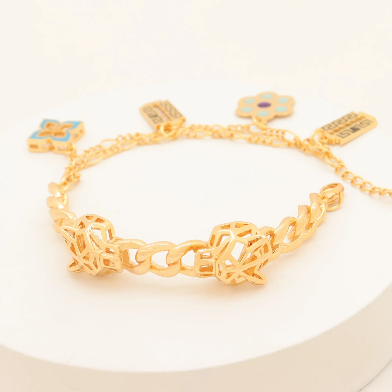 Saudi Arabian 24k Gold Plated Drip Painting Oil Bracelet Bangles