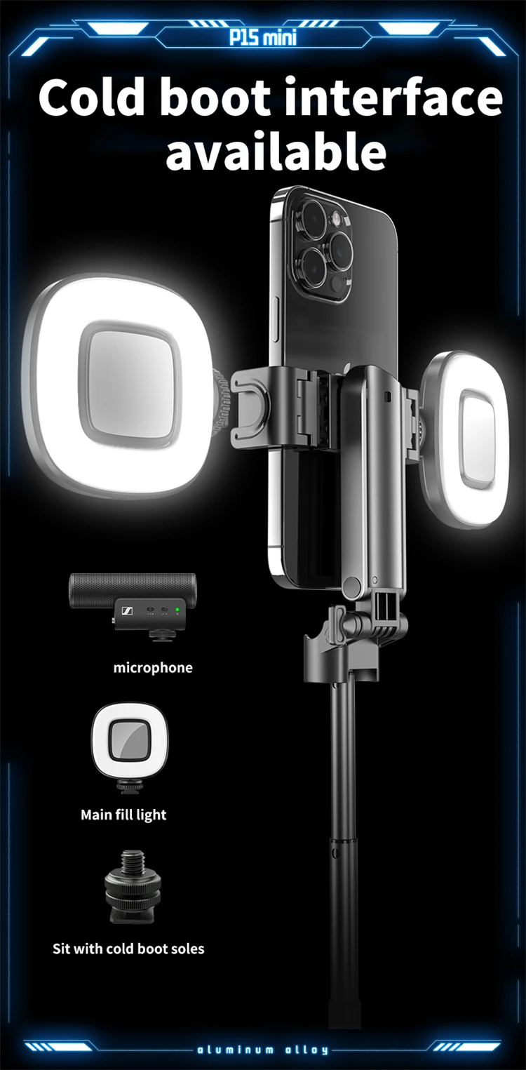 P15Mini Phone Grip Tripod Selfie Stick Magnetic Phone Tripod Wireless With Remote for iPhone Android Xiaomi