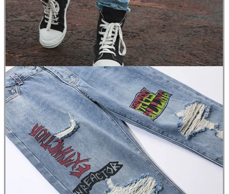 Pantalones vaqueros con estampado de grafiti para hombre, jeans de
