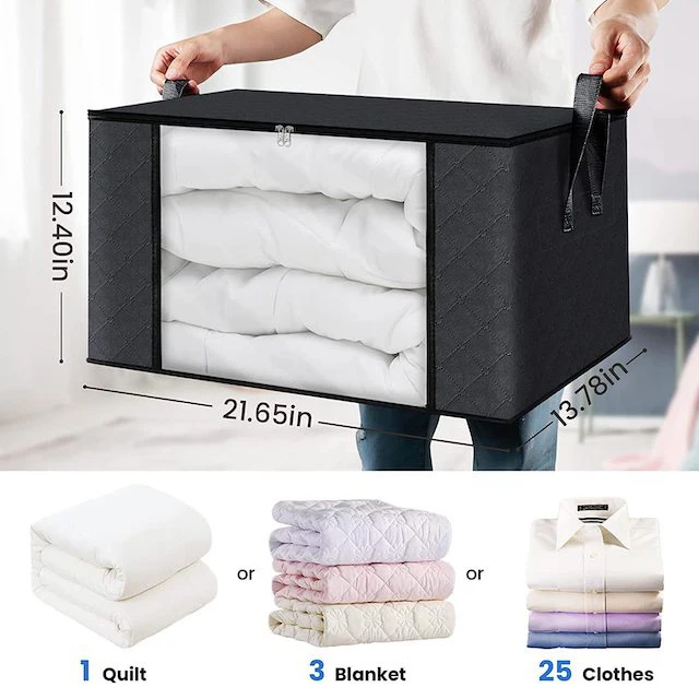 2x Faltbare Aufbewahrungsbox 65 L – Mit Transparentem Reißverschluss-Deckel, 60x37x30 Cm, Inkl. 2 Trennwänden – Für Kleidung & Decken