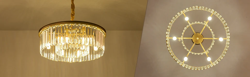 Modern Crystal Chandelier Lighting K9 Round Chandelier Hanging Pendant Ceiling Light Fixture Gold 