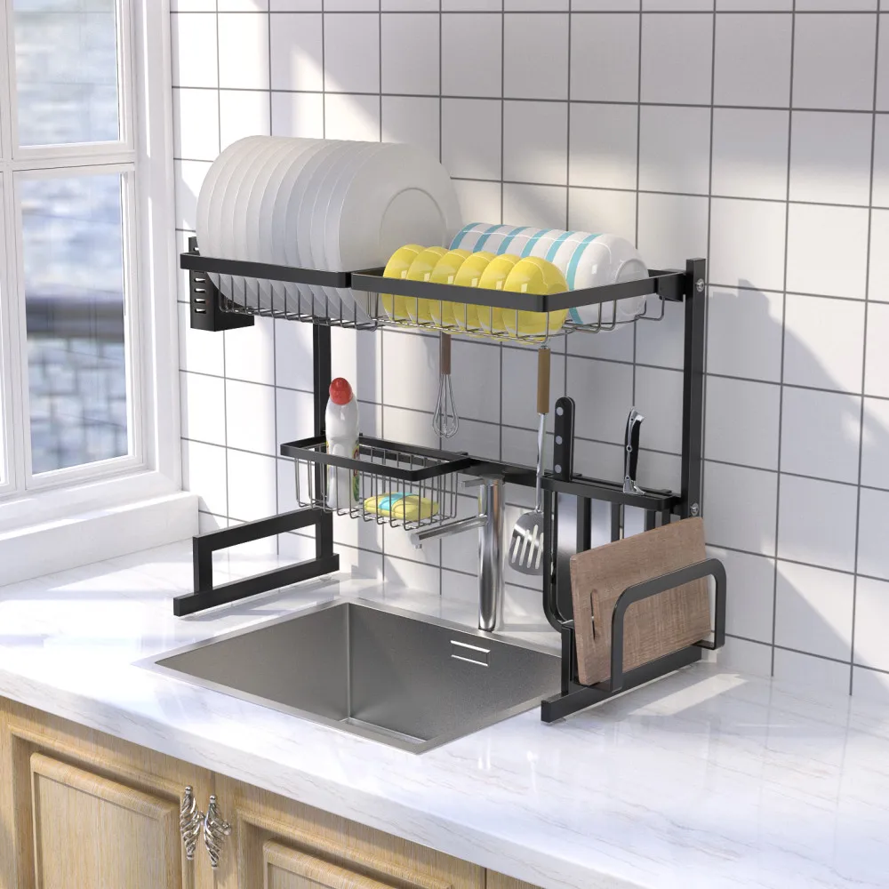Metal Dish Drainer 2 Tier Kitchen Expandable Drying Rack Multi