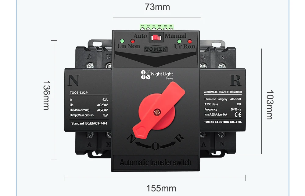Comutator de transfer automat monofazat, ATS, 2P, 100A 220V/230V