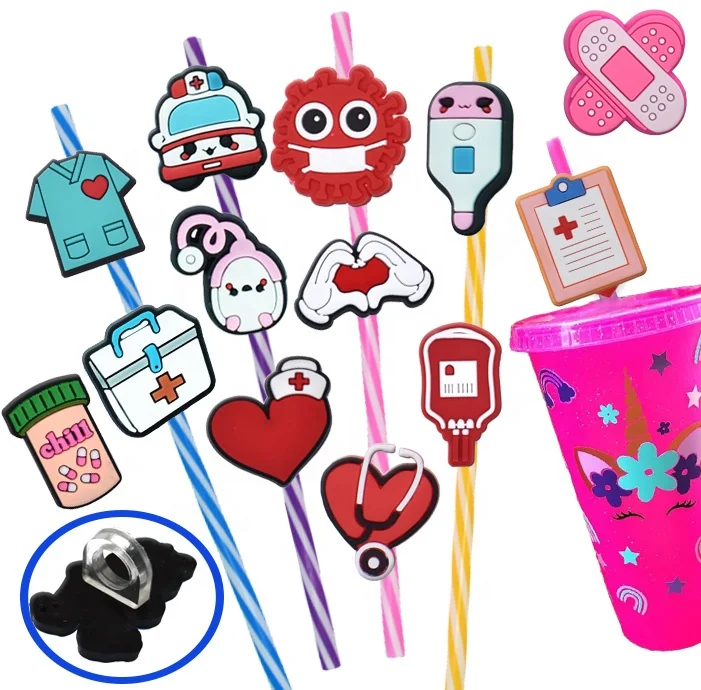 Factory Custom Straw Topper Charms Fancy Straw Toppers Free Pvc Opp Bag Customized Bar Accessories As Picture