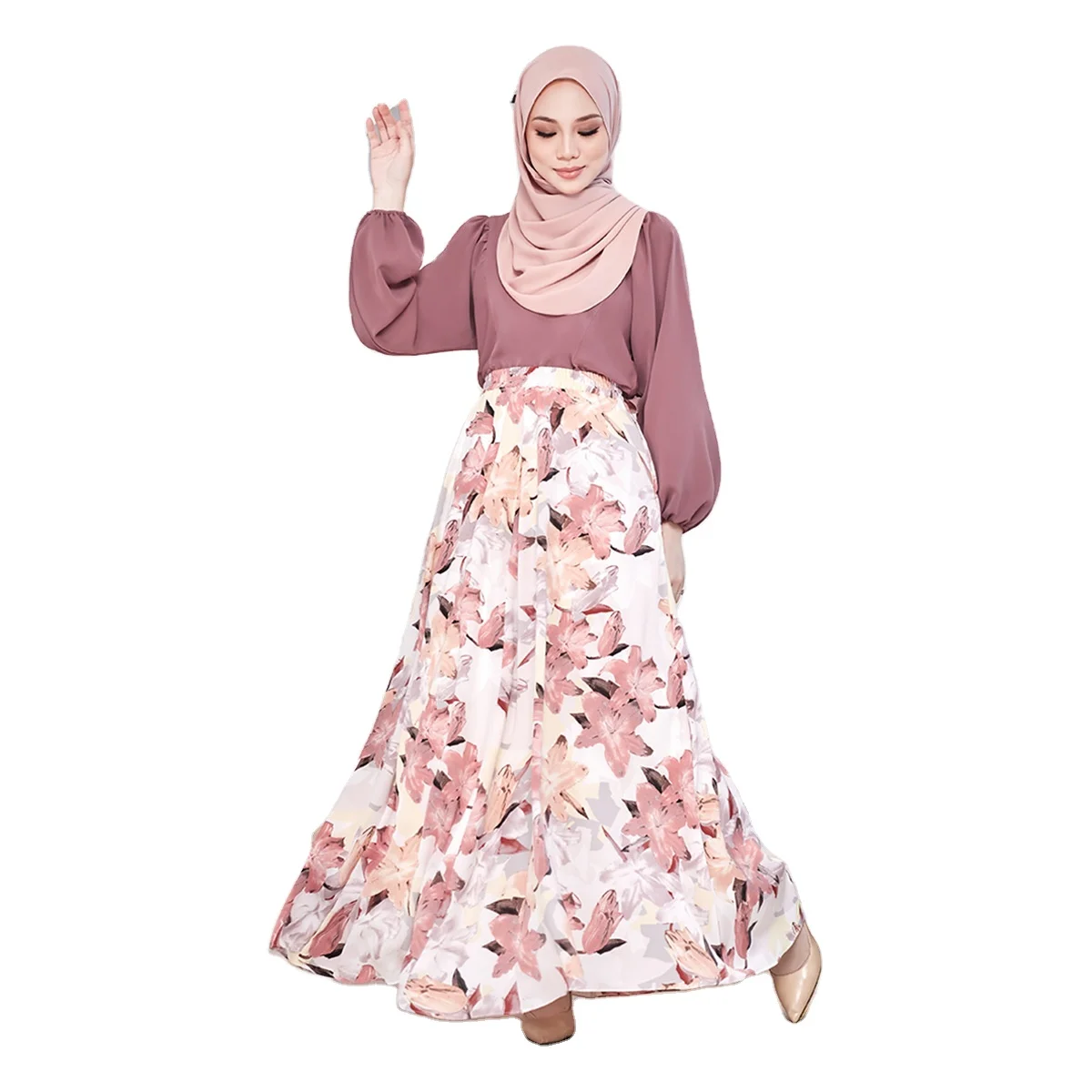 Malaysia Indonesia Abaya Muslim Women Dress 2023 Middle East Printed A-line  Skirt Southeast Asia New Mid-length Skirt