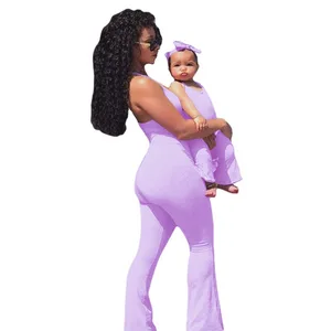 One-Piece Mother Daughter Matching Jumpsuits Family Set Fashion Mom Baby Mommy Me Clothes for Adults Plus Size Overalls Dress