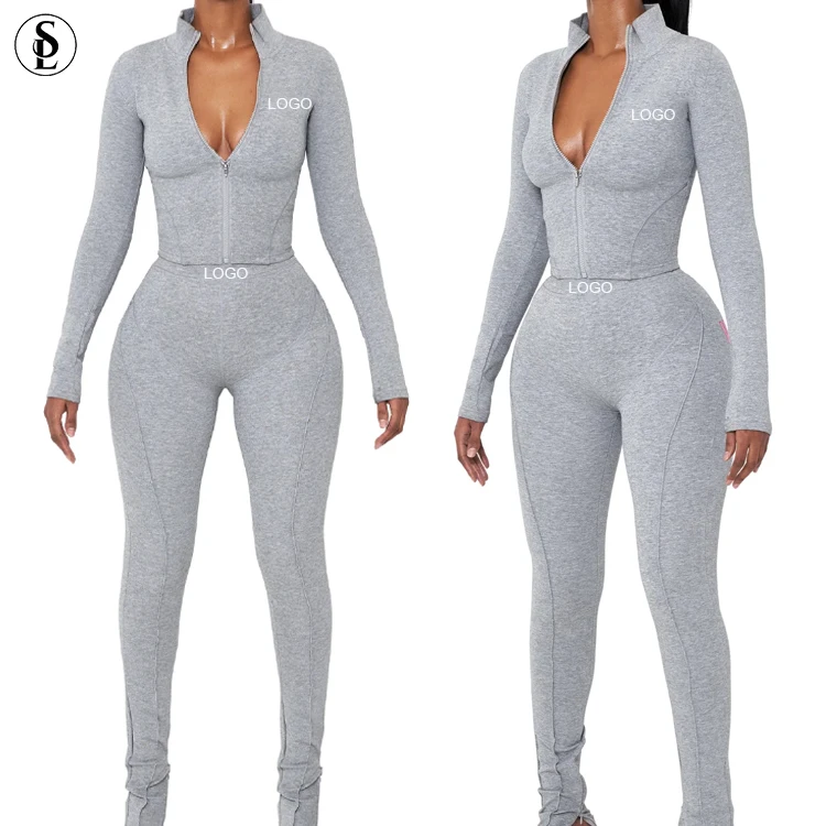 Women Skims Zip Up Rib Knit Lounge Wear Set Tracksuits Long Sleeve ...