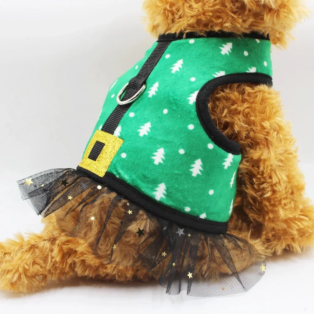 Kingtale мягкая сетка Pet праздничная одежда с металлическим кольцом Рождество маленькая собака груди жгут