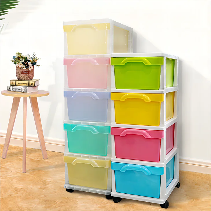 Factory Candy Colored 5 Layer Storage Drawer Cabinet Cabinet Baby Kid Large Plastic Storage Box Drawer With Wheels