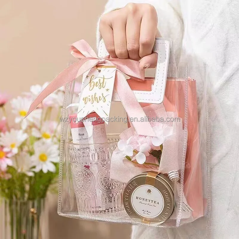 Custom Logo Plastic Transparent Pvc Gift Wrap Tote Bag Clear Gift Bags ...