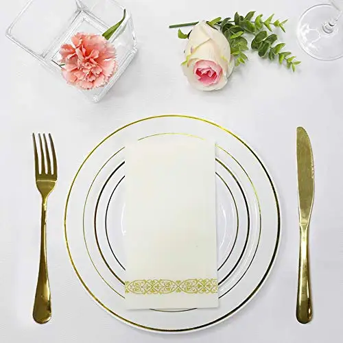 100 Serviettes Jetables Blanc Lin - 30x43cm - Douces Et Absorbantes Pour Invités