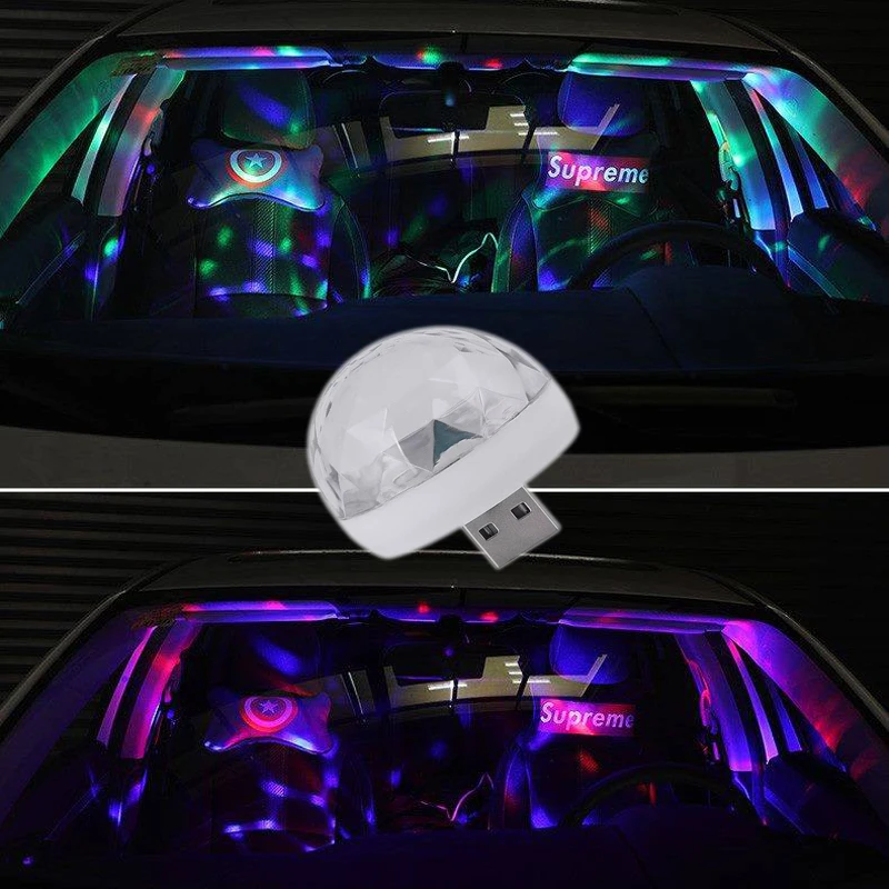 cuzile USB Mini DJ Lights Car Auto Disco Stage Light LED RGB Sound Actived Crystal Magic Rotating Ball Lights Effect For Car KTV Xmas Party Wedding Show Club Pub Color Changing Lighting 