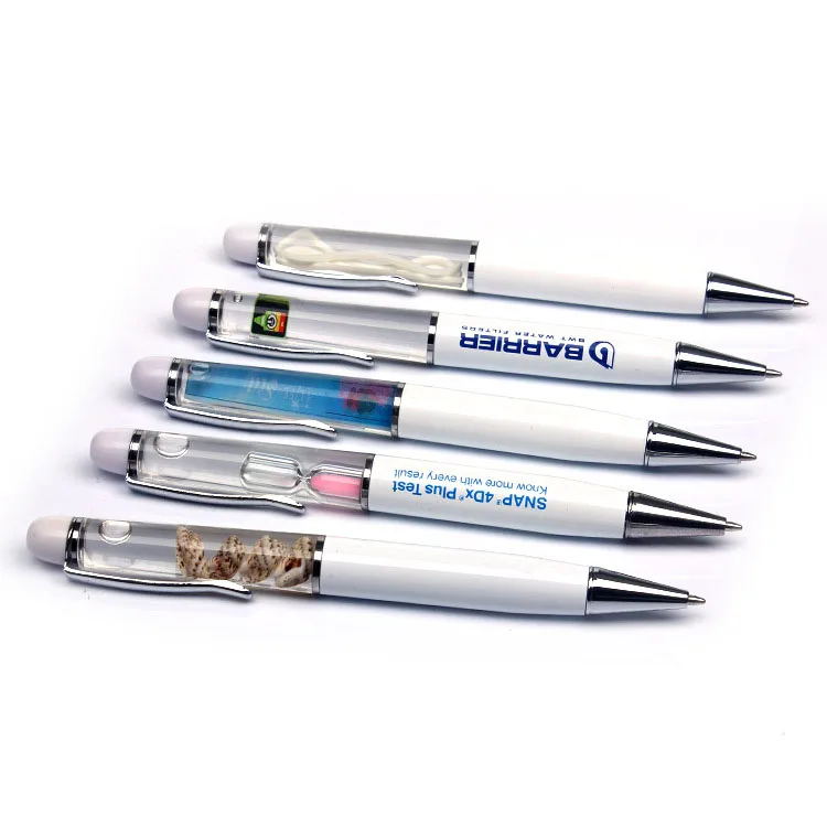 Premium Souvenir Liquid Floating Pen Custom logo Metal Twist Ballpoint Pen Kids Liquid Sand Glitter Ball Pen
