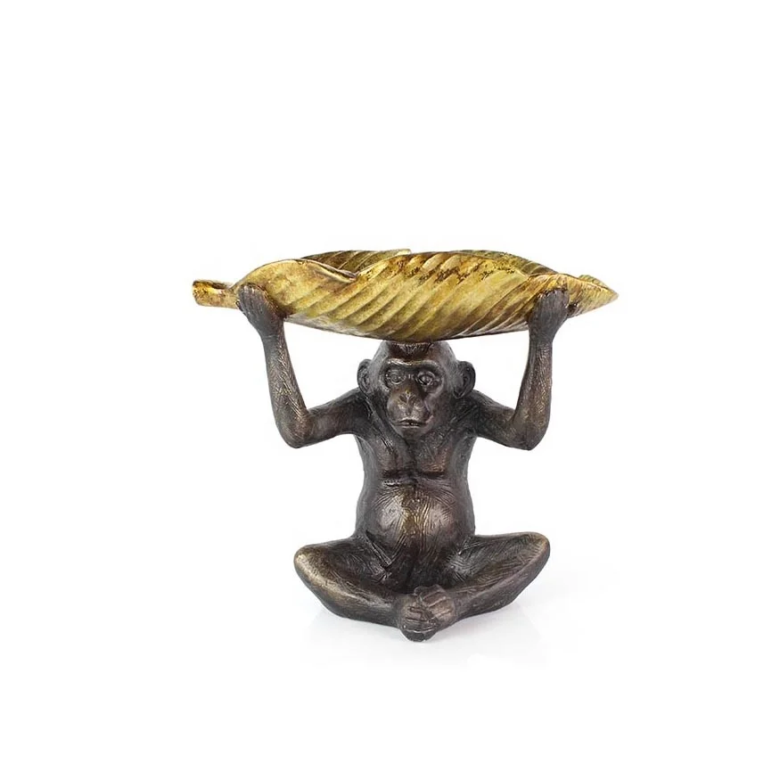 Anti-gold polyresin monkey luxury serving tray