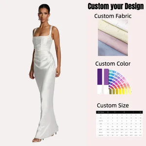 Women's Elegant Summer Satin White Long Dress Floor-Length Party Vestido De Satin Largo with Solid Pattern Spliced