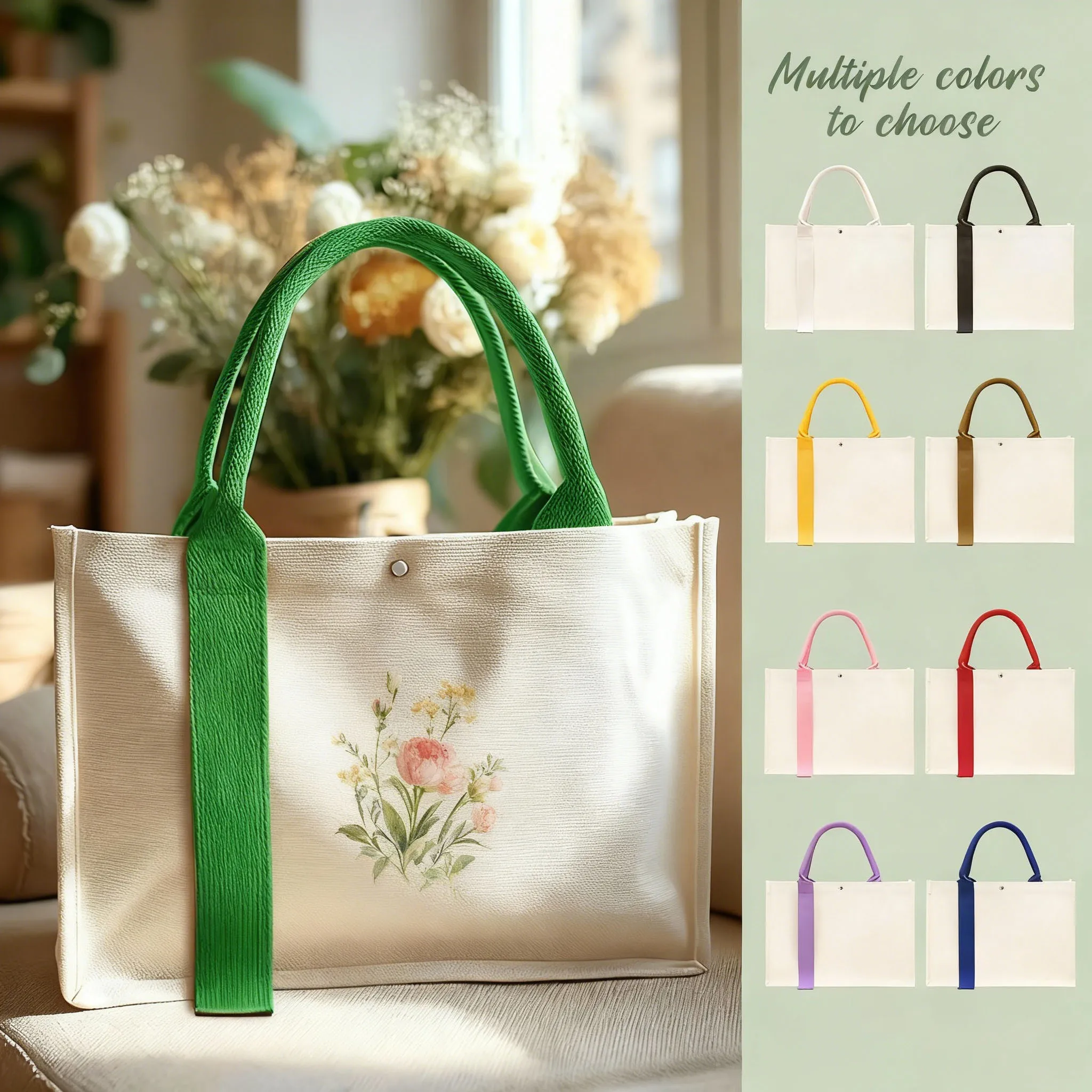 Hot Selling Customizable Eco-Friendly Recyclable Biodegradable Canvas Shopping Bags Reusable Foldable Soft Feature Long Handle