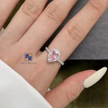 S925 silver jewelry fashion women wedding rings pink cubic zircon pear shaped cz diamond halo ring