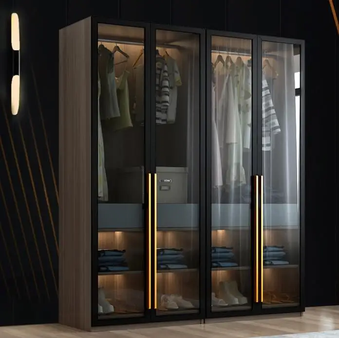 Black White Gold Bedroom Furniture Wooden Modern Minimalist European Style Wardrobes with Storage Glass