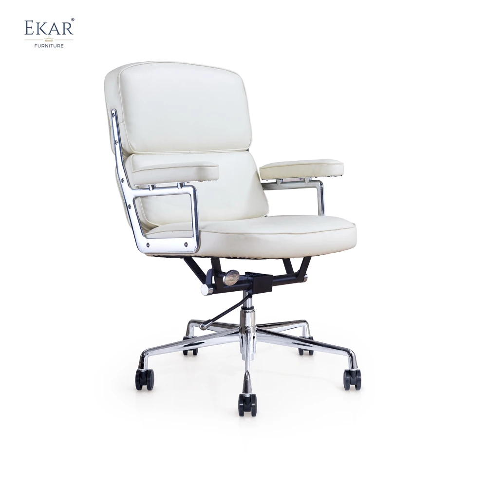 Electroplated Frame Office Chair with Soft Top-Grain Leather Armrests manufacture