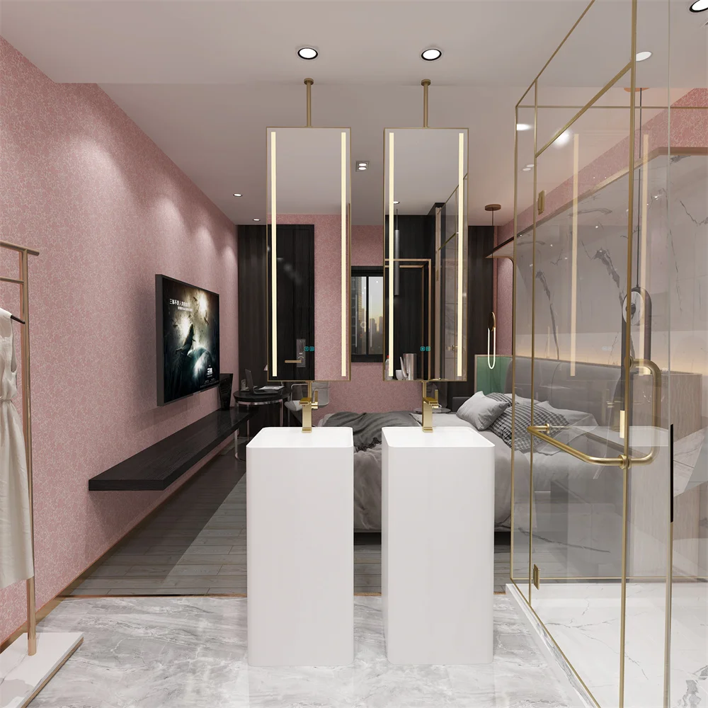 تصميم حديث مستطيل مرآة LED مضيئة زجاج تكبير إطار من الفولاذ المقاوم للصدأ للمنزل والفنادق مرآة تجميل الحمام مع مصابيح LED