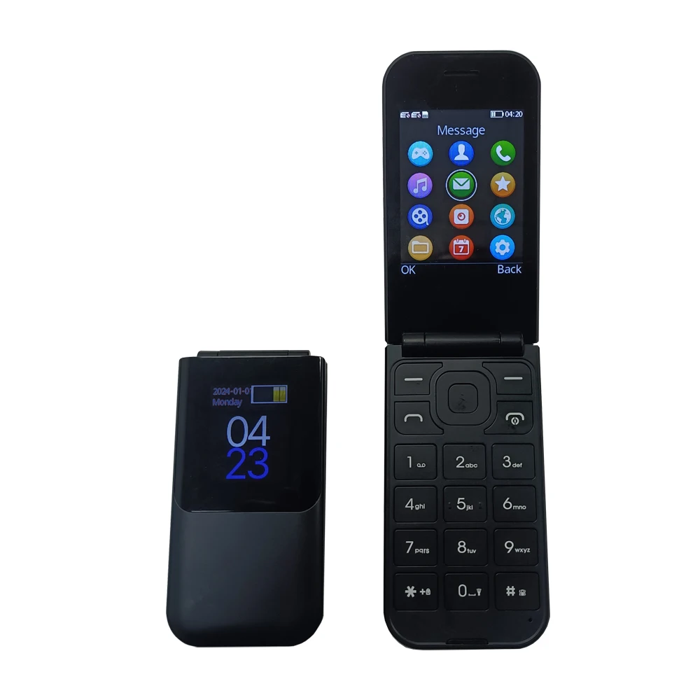 Oem Odm Flip Phones Cheap Feature Phone 4G Unlocked Cell /Fold Elder Dual Screen Custom Button 2.8 Inch Flip Phone 4G