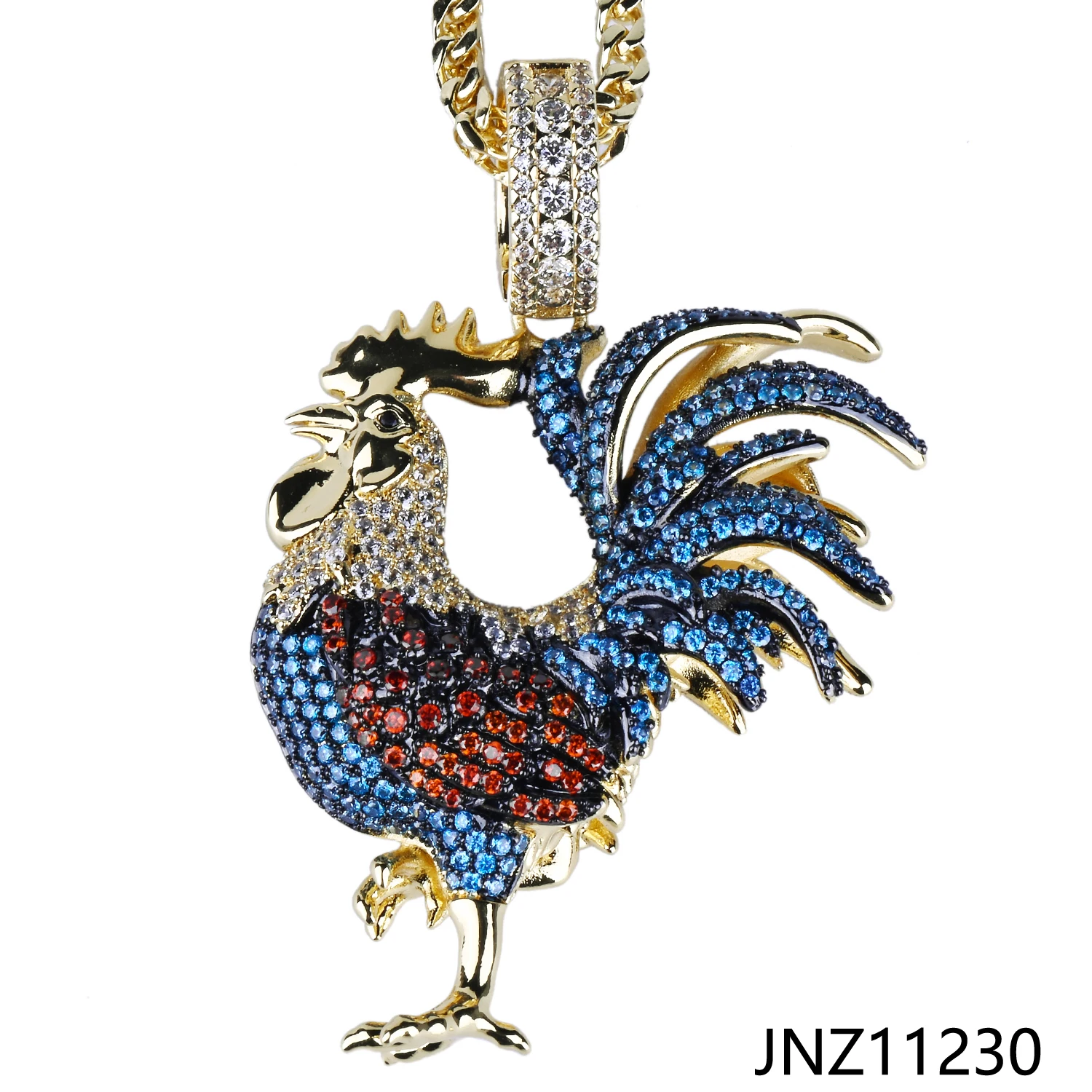 Iced Out Cock Pendent Hip Hop Copper Base 18K Gold Plated CZ Simulated Diamond Necklace for Men Women Charm Gift Jewelry
