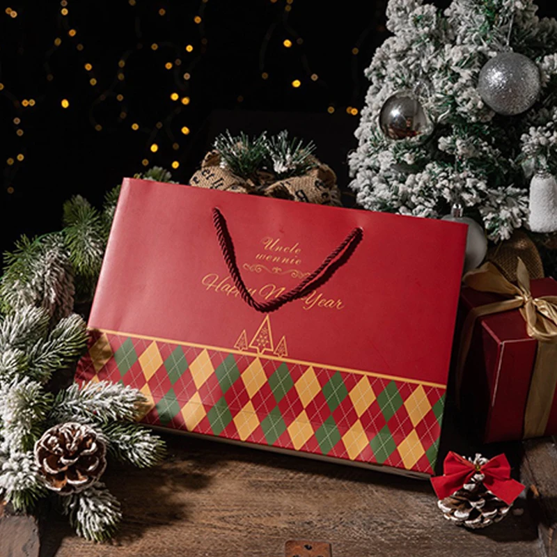 High-end Paper Transparent Window Cover Package Insert Handle Bag Christmas Day Santa Claus Socks Gift Box with Ribbon