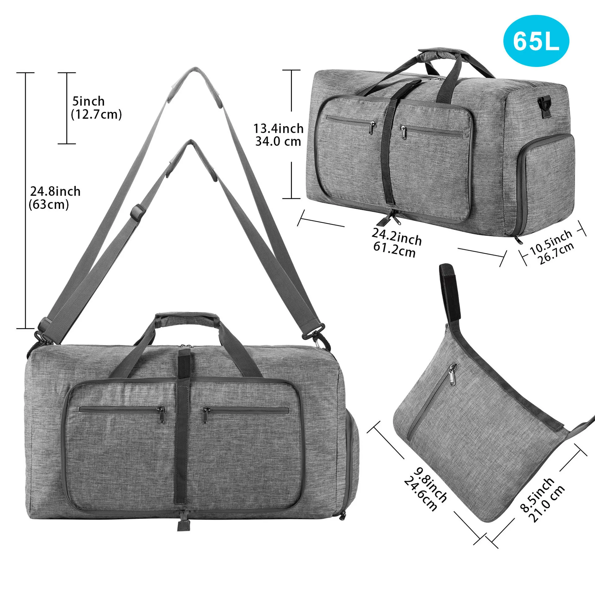 Large Capacity Folding Travel Duffel Bag Expandable Tote Foldable Waterproof Duffel Bag For 8458