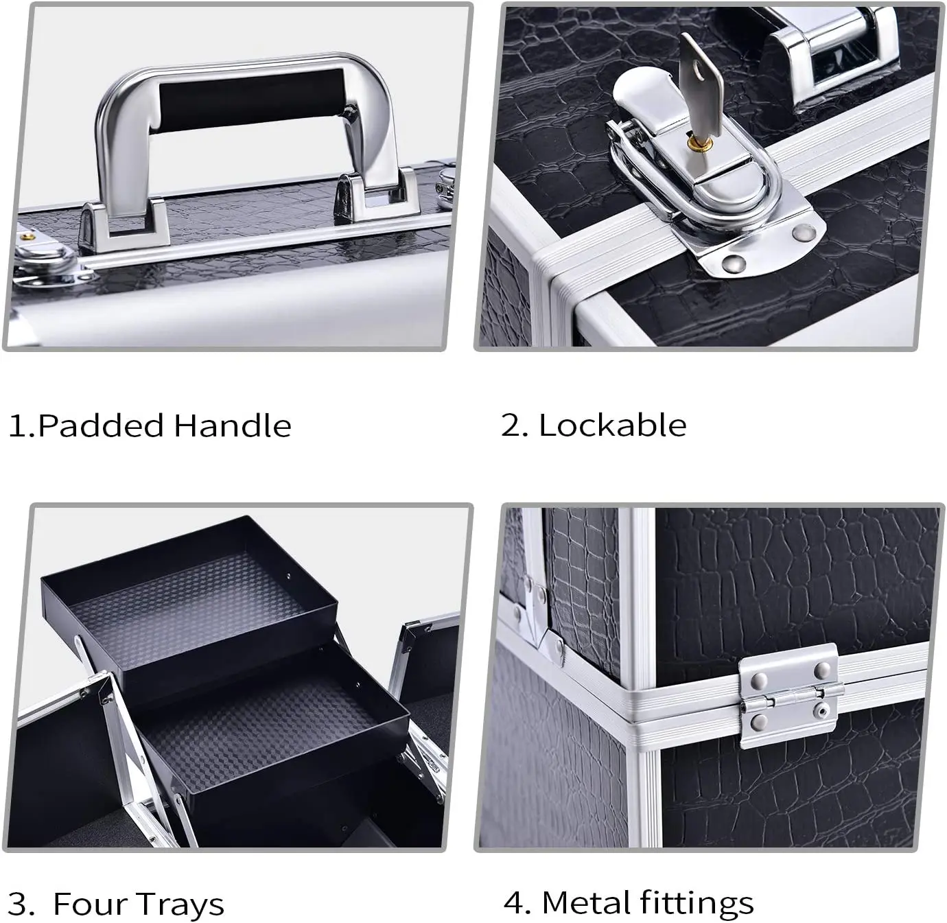 Professional Aluminum Makeup Travel Case For Makeup Artist Black Travel Carrying Cosmetics