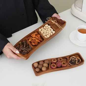 Hot Sales Snack Wood Food Trays Reusable Wooden Dried Fruit Tray for Coffee Shop