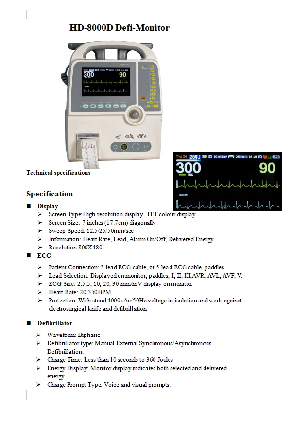 Hd8000d Defimonitor/biphasic Defibrillation Tft Colour Display Screen