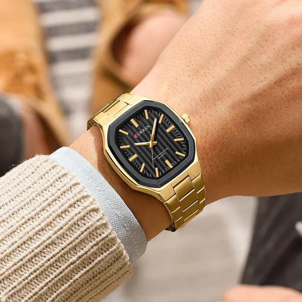 CURREN Herenhorloge, klassiek, zwart/zilverkleurig, stalen band, kwarts, analoog, polshorloge met datum voor mannen (zilverzwart), zilver, zwart., Klassiek