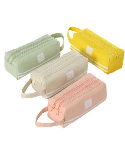 Custom Printed Double-Layer Zipper Canvas Pencil Case with Handle Portable Large Capacity Stationery Bag for Children