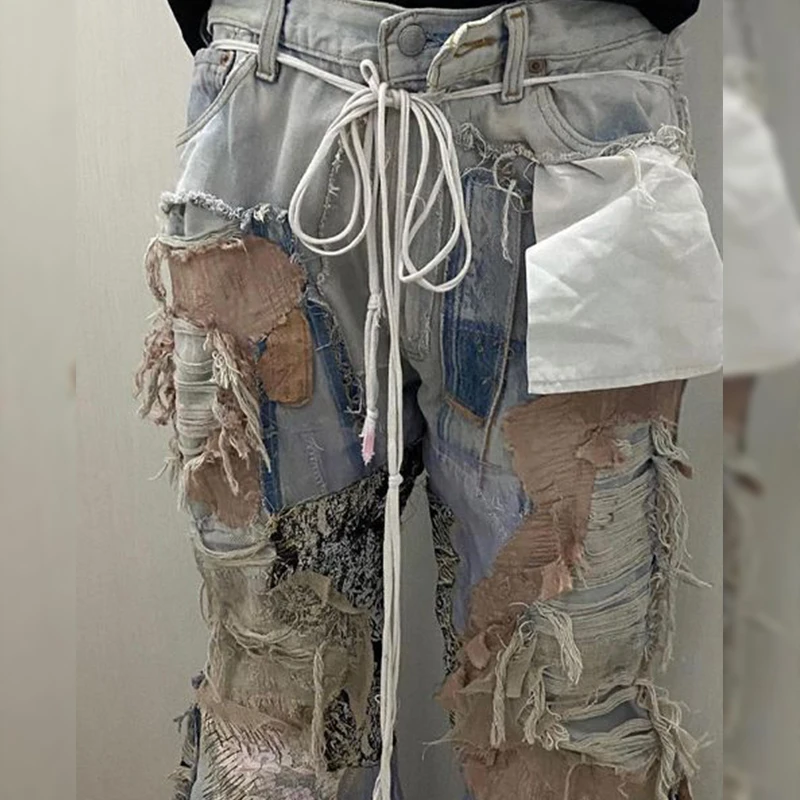 Diznew 2023 New Fashion Vintage Hole Patch Jeans Men Hip Hop High ...