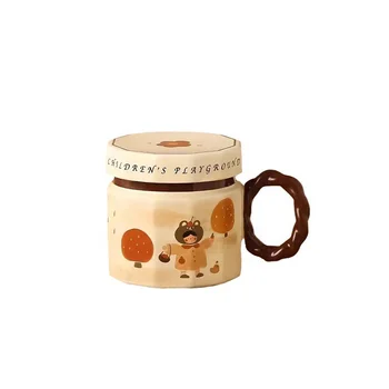 Harmony Cute Retro Ceramic Mug with Lid Maillard Style for Office or Children Perfect Gift for Girlfriends milk coffee cupe cup