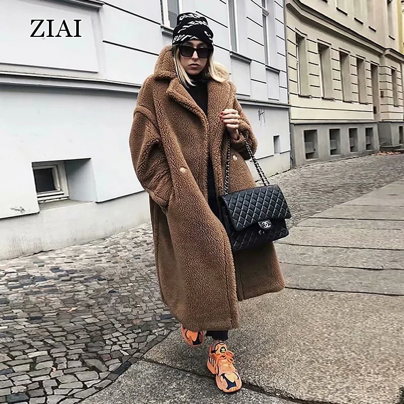 New Fashion Long Camel Coat Shearling Coats Plus Size Teddy Coat