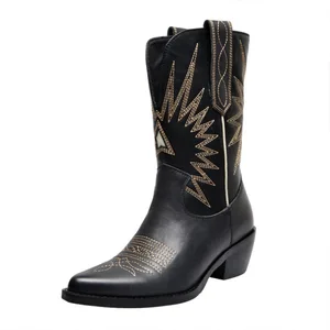 Winter Fashion Cowboy Boots for Women Embroidery Leather Women Boots