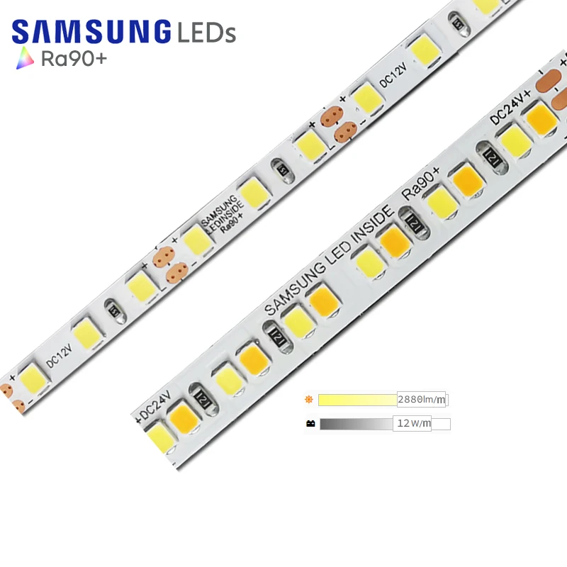 Commercial High Lumen 12V 24V Ra90+ 5mm Led Strip Light 10M/Reel 120 Leds/M Samsung Chips Warm White