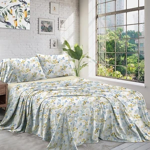 Honeymoon Factory Price Soft Home Flora Printed 100% Cotton Bedsheets Bedding Set Bed Skirt Set