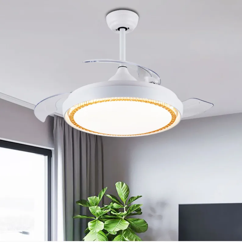Luxury 42In 220v Retractable ABS Blades Copper Motor fans remote control Decorative  LED Ceiling Fan Lights Modern