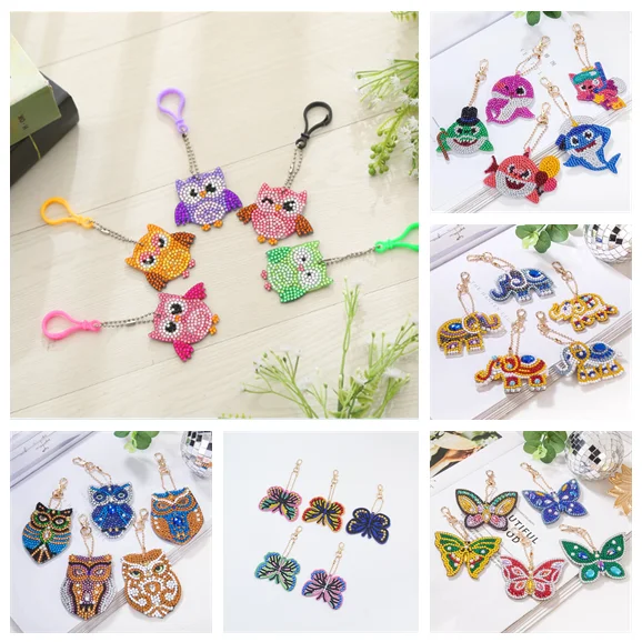 R-QC003-040 ручной работы кольцо для ключей в виде животных на сумку, подвески со стразами крестом ремесло подарок 3D/5D DIY живопись кристаллами алмазами цепочка для ключей