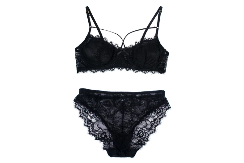 Plussize Sexy Black Lace Underwear Suit Thin Soft Underwire Bra Bra