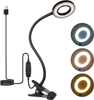 Desk Lamp Clip on Light 48 LEDs USB Clip Ring Light with 3 Color Modes  Eye Protection Desk Light 360 Flexible Gooseneck