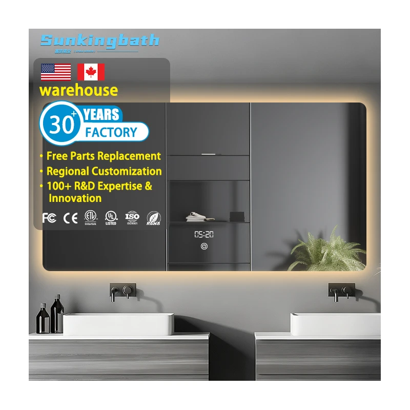 New Arrival Factory Custom Intelligent LED Mirror Backlit Anti Fog Wall Mounted Smart Bathroom Mirror for Hotel Luxury Project