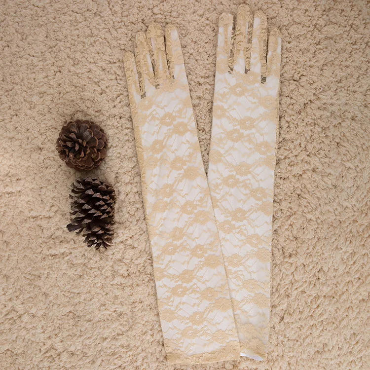 Женские УФ-защитные Цветочные кружевные перчатки для свадебной оперной вечеринки 43 см элегантные однотонные Длинные Варежки