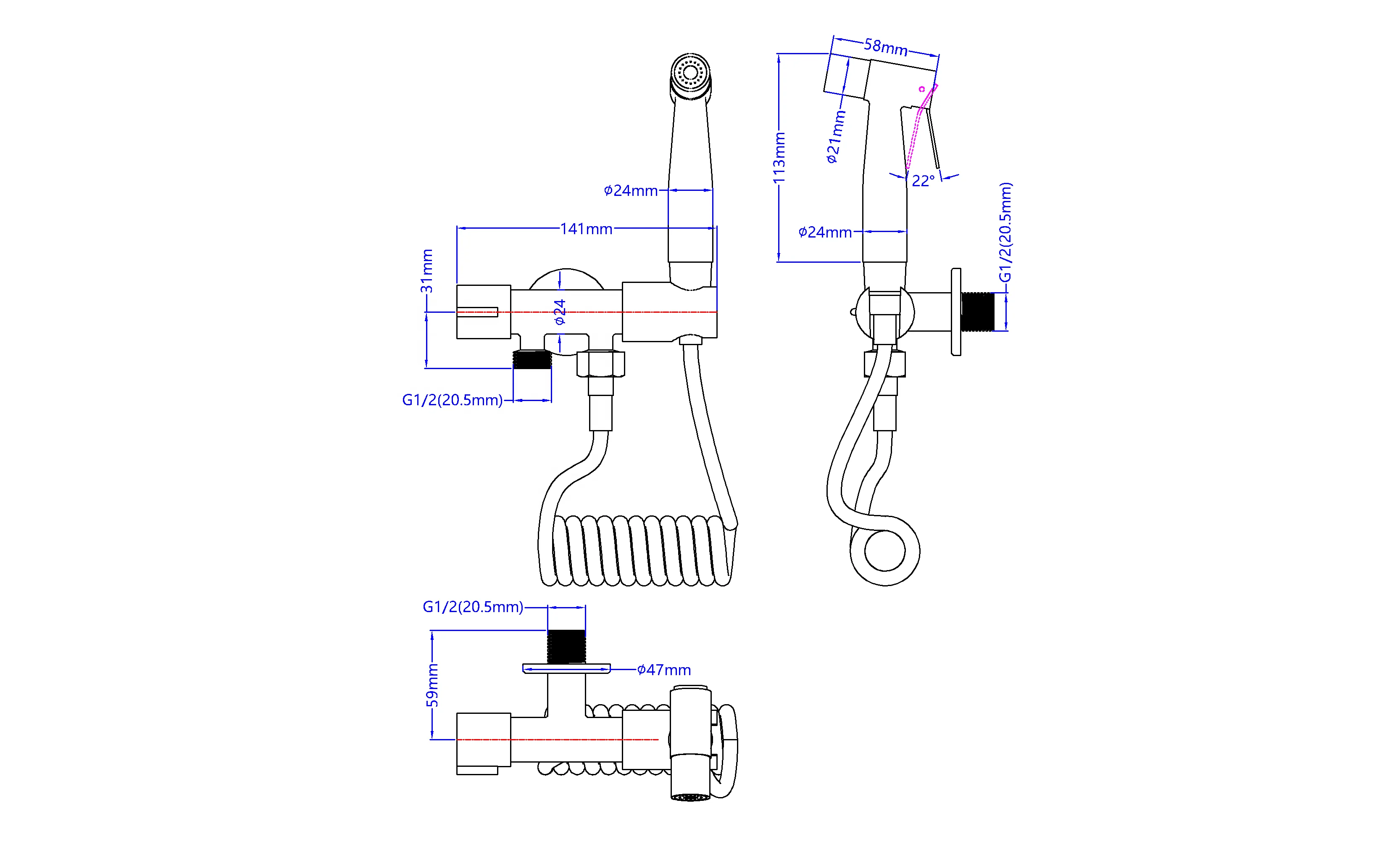Handheld Shattaf Bidet Faucet Wall Mounted Stainless Steel Sprayer