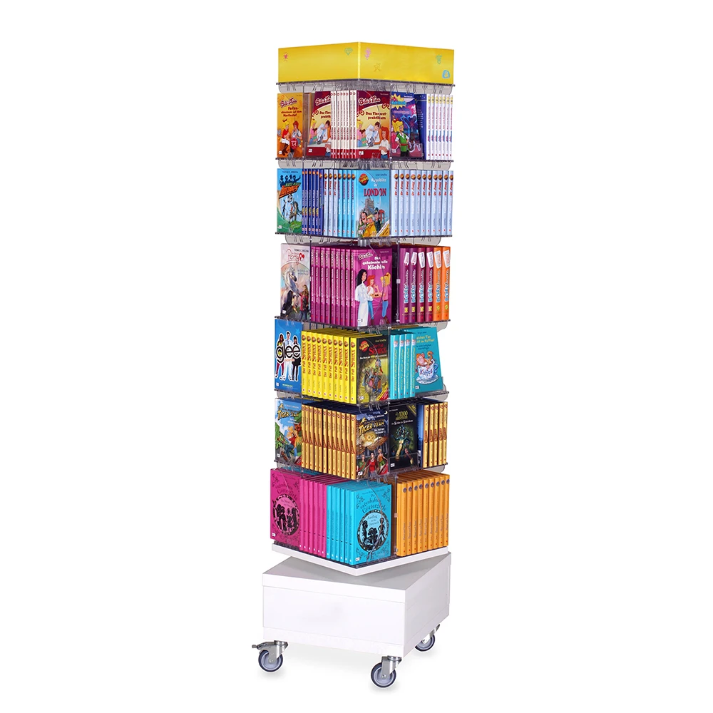 Customized Logo Store Furniture Metal Frame 6 Layers Book Shelf 360 ...