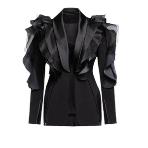 Wholesale High Splicing Slimming Asymmetrical Blazer Ladies Women Elegant Ruffled Jacket Women Suits  Blazers